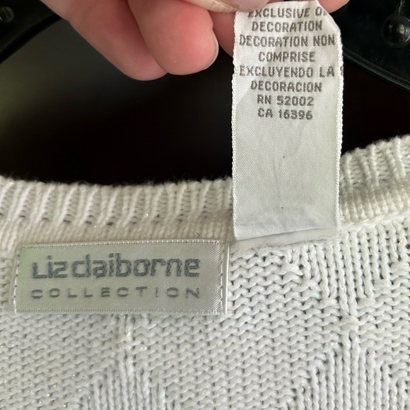Y2K LIZ CLAIBORNE Rhinestone Cable Knit Short Sleeve Sweater Top Coquette | Sz L - Picture 13 of 13